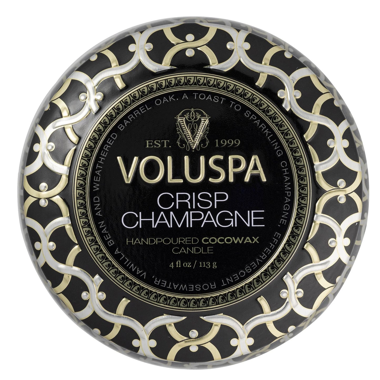 VOLUSPA Crisp Champagne Mini Tin Candle, 25 tim