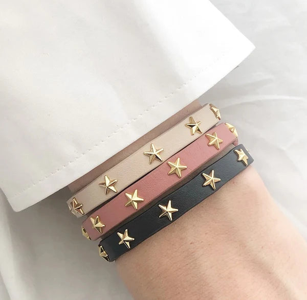 DARK Leather Star Stud Bracelet Mini, Black/gold