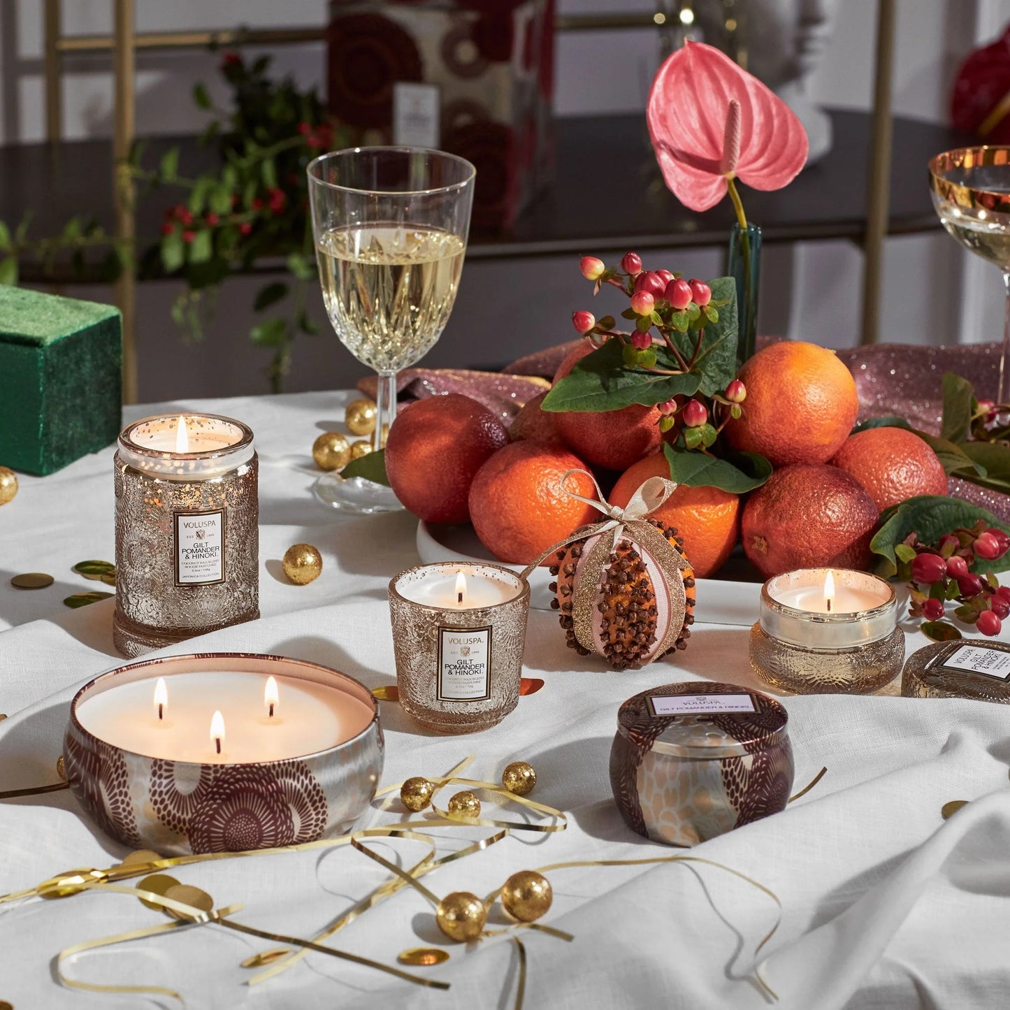 VOLUSPA Mini Tin Candle, Gilt Pomander & Hinoki