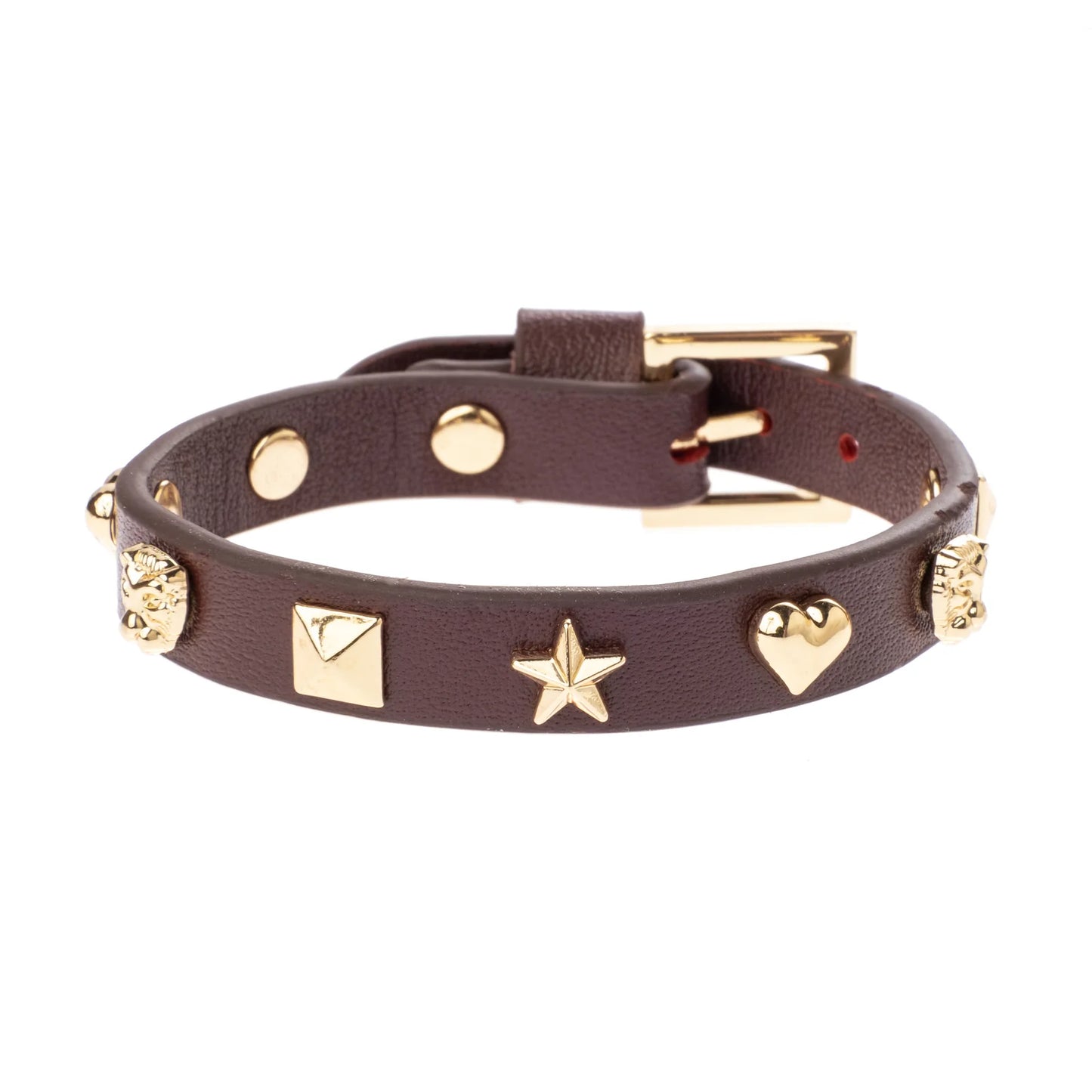 DARK Leather Sign Stud Bracelet, Maroon