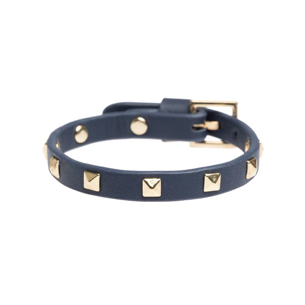 DARK Leather Stud Bracelet Mini, Navy blue/gold