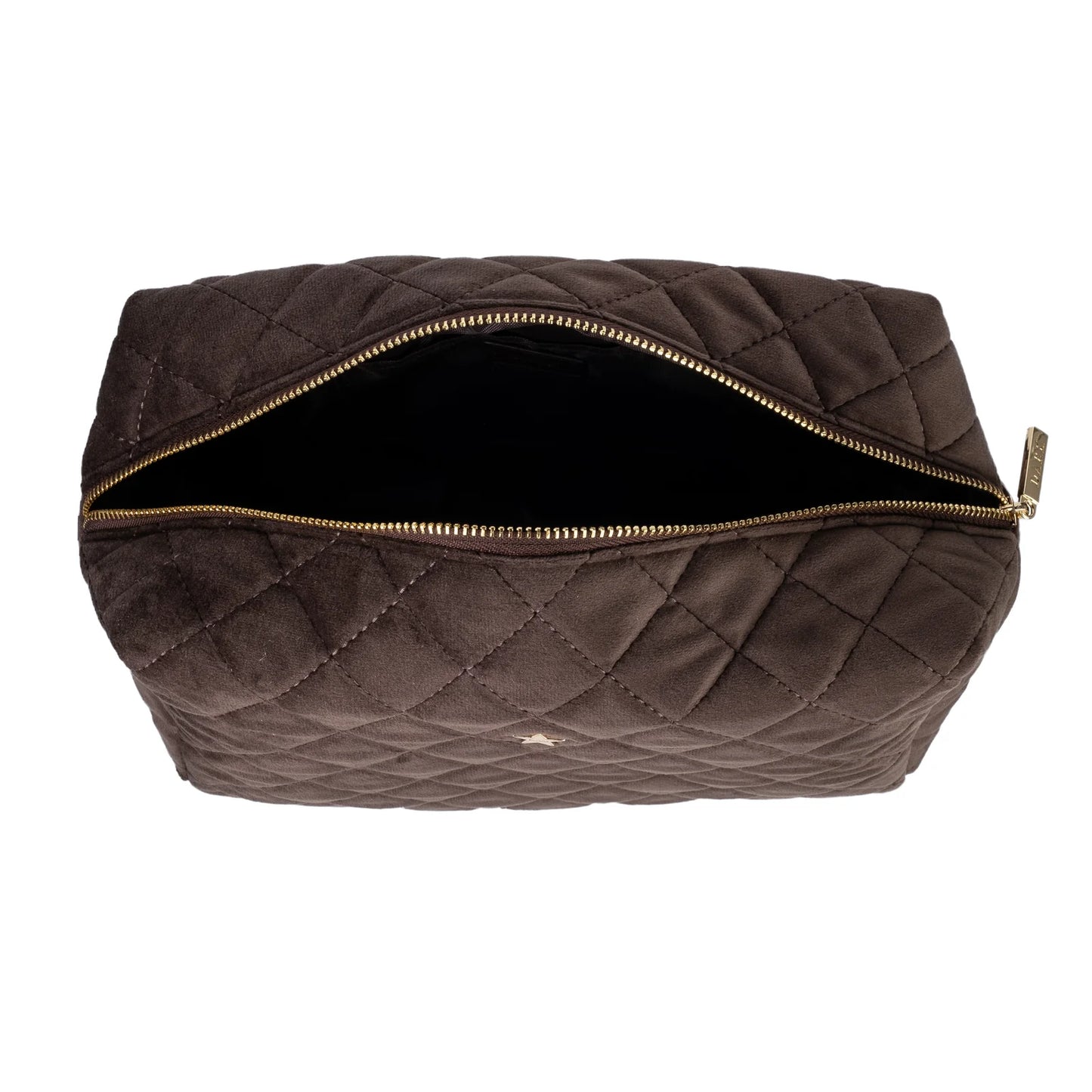 DARK Velvet Square Quilted Make-up Pouch Large, Chocolate brown