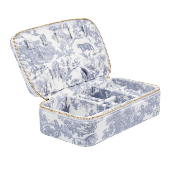 Velvet jewellery box - Country blue savannah pattern