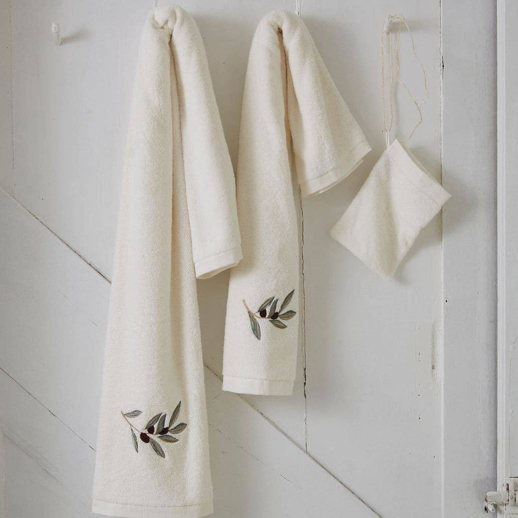 Embroidered Guest Towel – L’Oliveraie, Cream: 30x50 cm