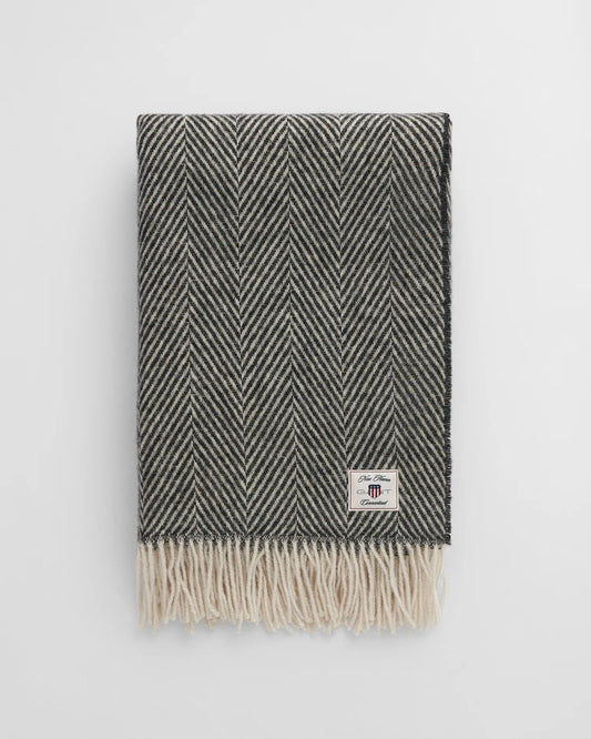 GANT Herringbone Ullpledd, Svart