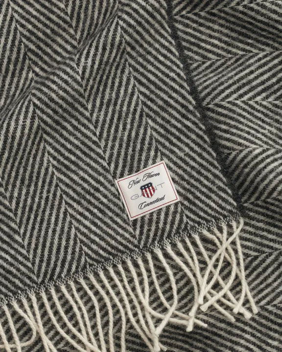 GANT Herringbone Ullpledd, Svart