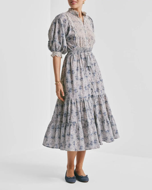 BY TIMO Cotton slub, midi dress, blue paisley