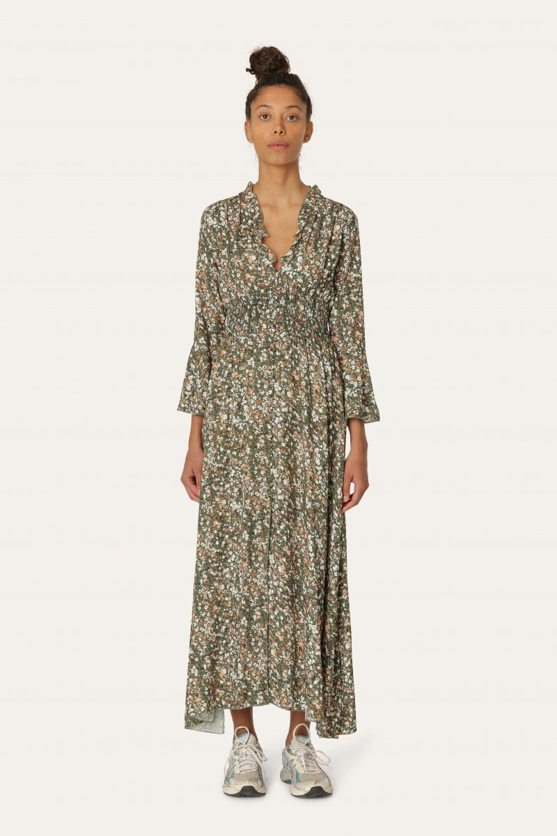 Sally Long Dress Army Green flower