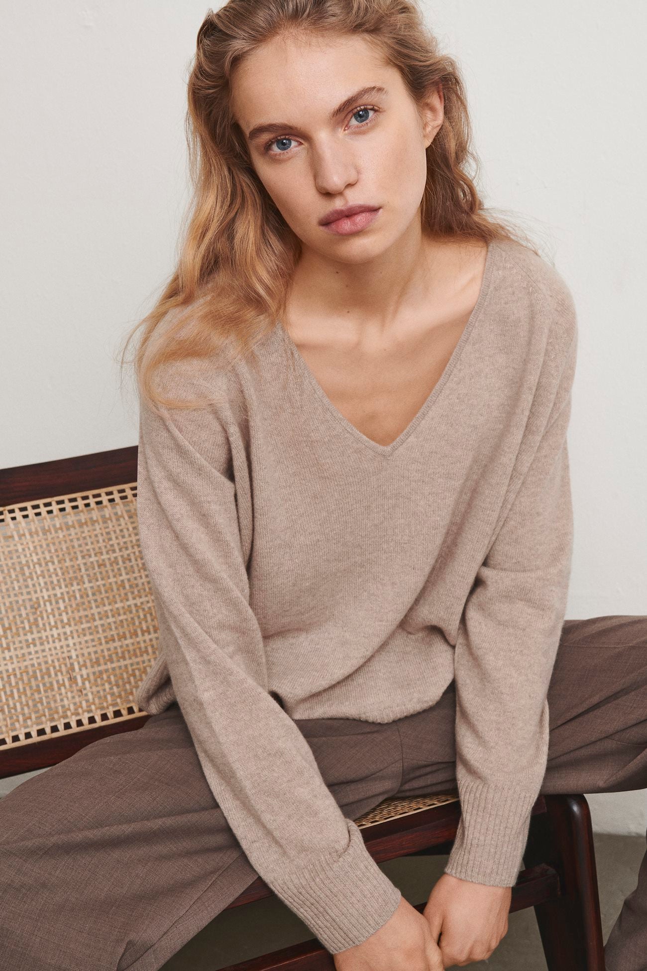 INWEAR Lukka kasjmir v-neck pullover, beige melange