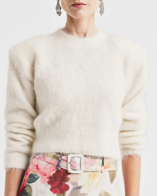 BY TIMO Hairy Knit Fitted Sweater, Offwhite