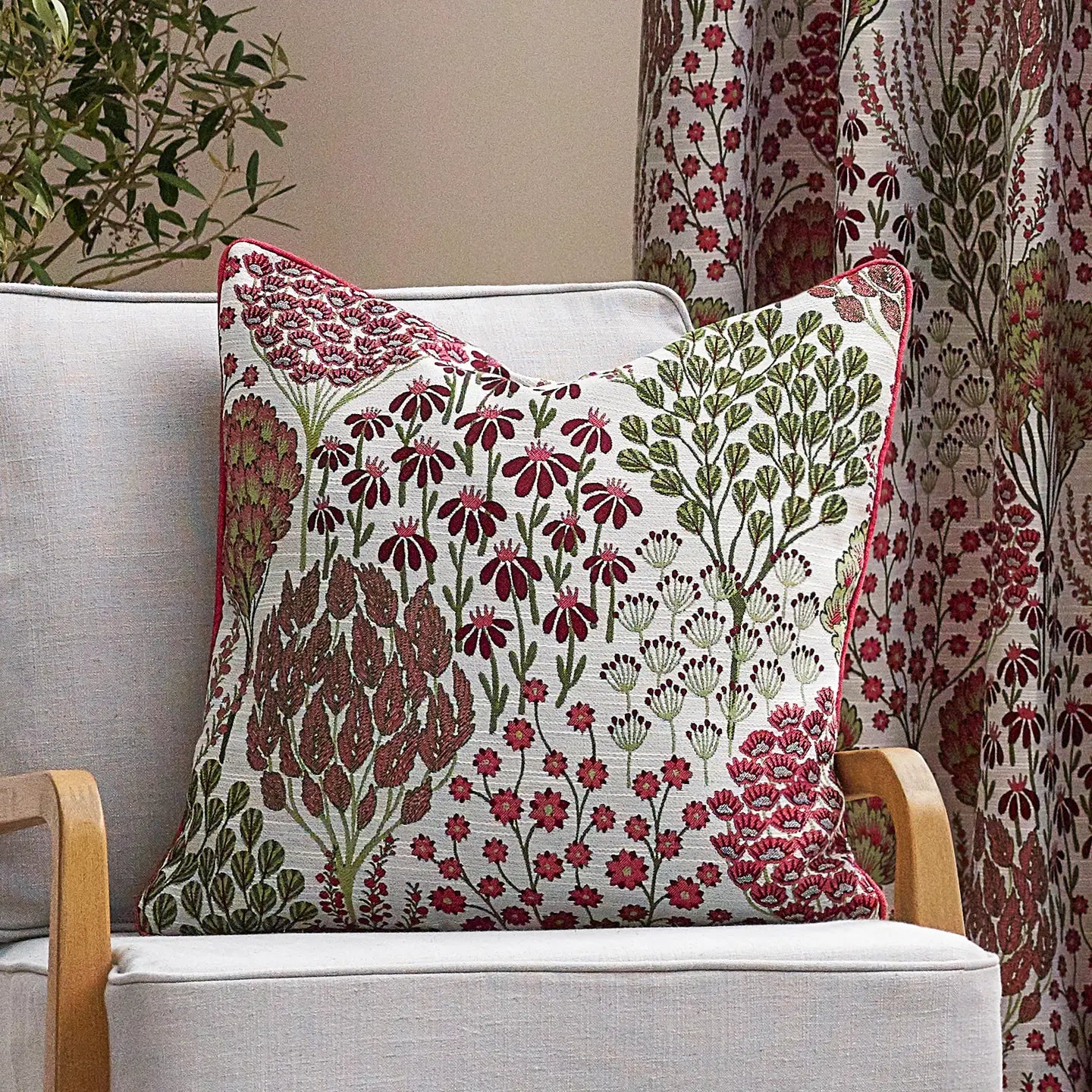 Ophelia Floral Jacquard Cushion Rednut, 50x50