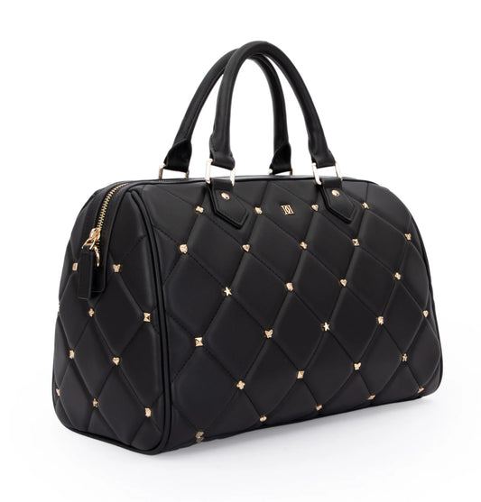 DARK Leather Quilted Bowler Bag Large w/Sign Stud