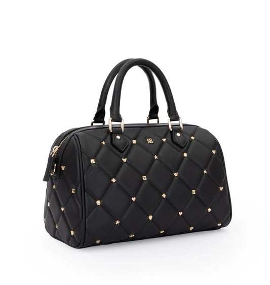 DARK Leather Quilted Bowler Bag Small w/Sign Stud