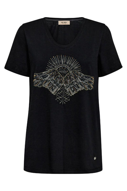 MOS MOSH Nadine O-SS Deco Tee, Svart