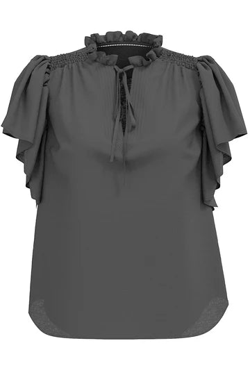 CO`COUTURE Hera SS Frill Topp, Sort