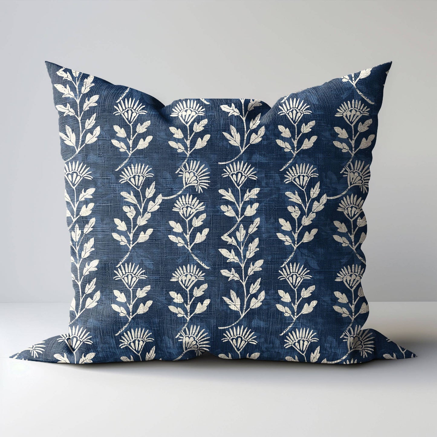 Indigo Blue Block print lin putetrekk, Hanes 50x50cm