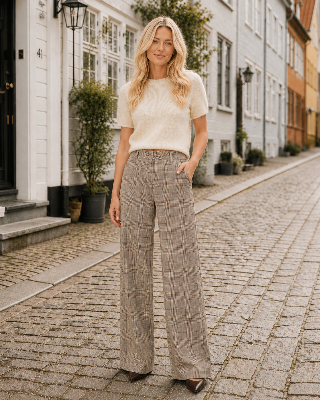 Cambio Alexis Wool Pants Glencheck Turtue/Brown
