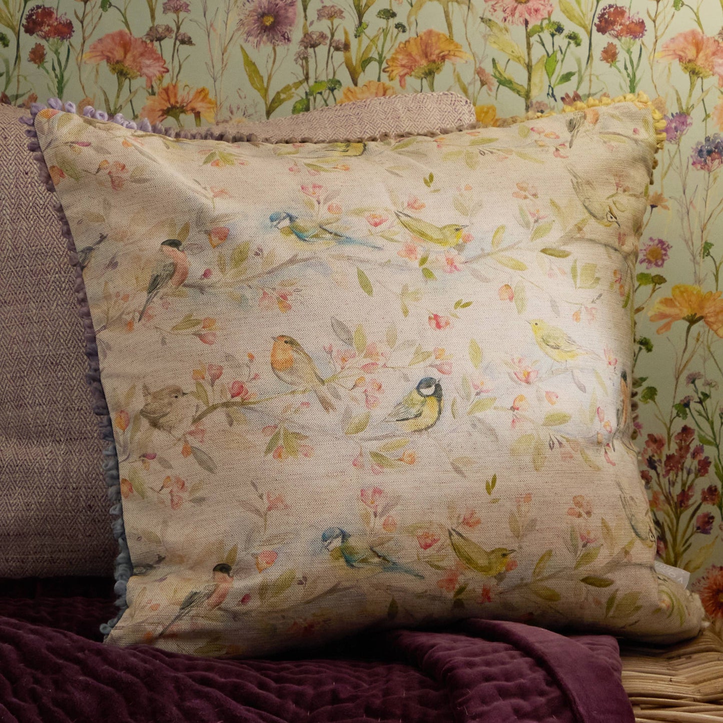 Tweet Printed Cushion Natural: Natural / Feather Filled / 50 x 50cm