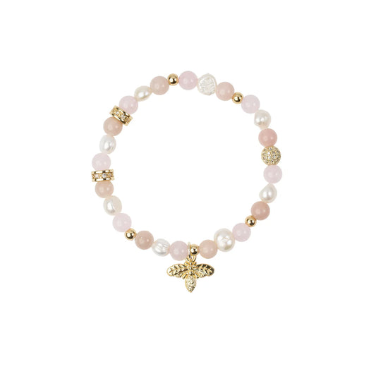 DARK Stone & Pearl Bead Bracelet with natural stones and gold beads