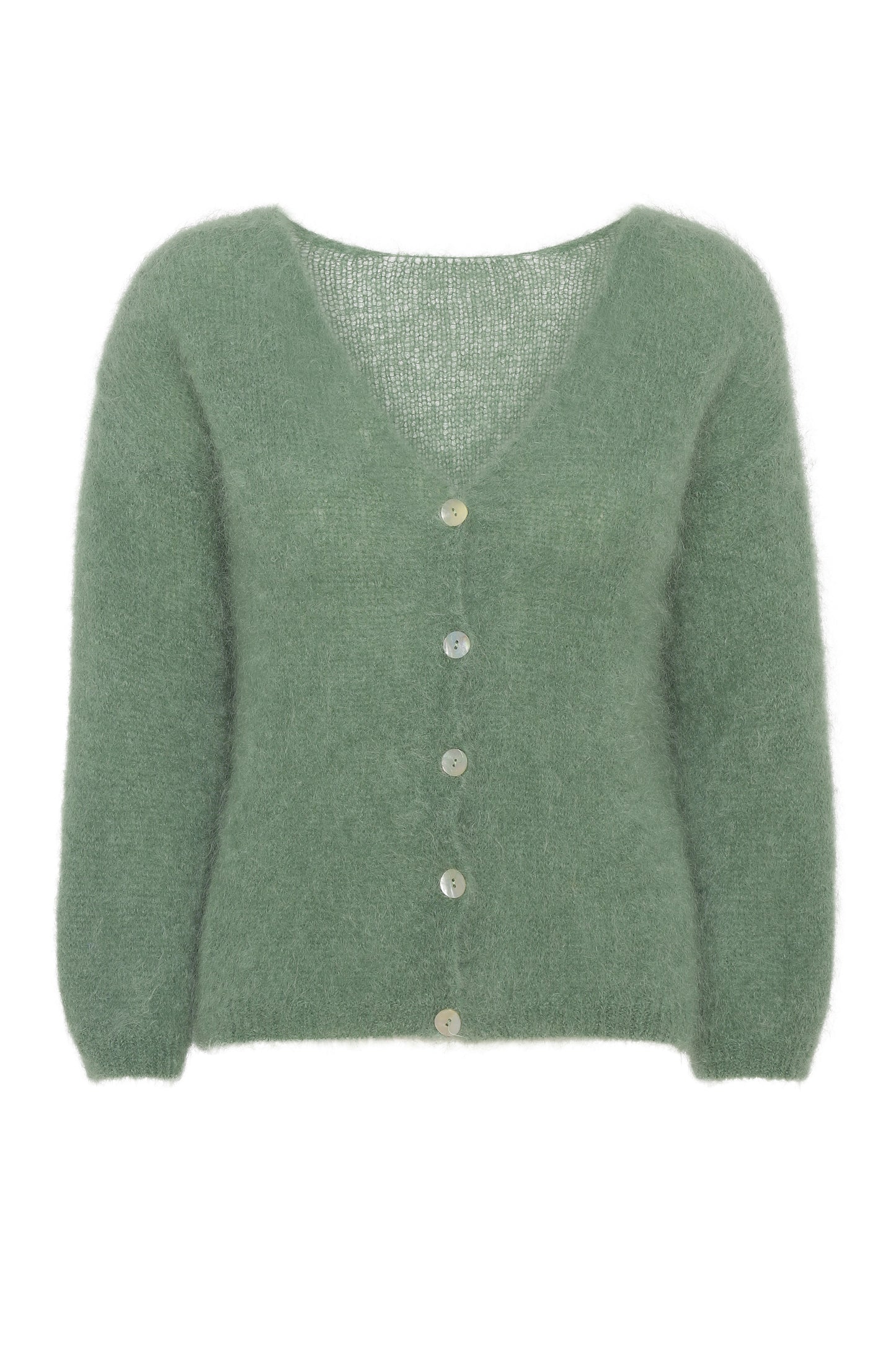 AMERICAN DREAMS Milana LS Cardigan Mohair Strikk, Dusty Green