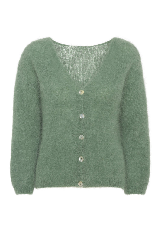 Milana LS Cardigan Mohair Strikk, Dusty Green