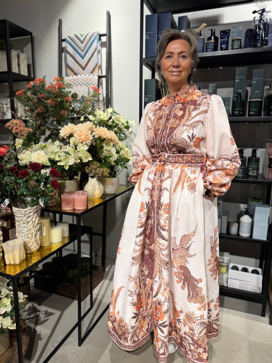 FROM PARIS WITH LOVE kjole med fugl beige