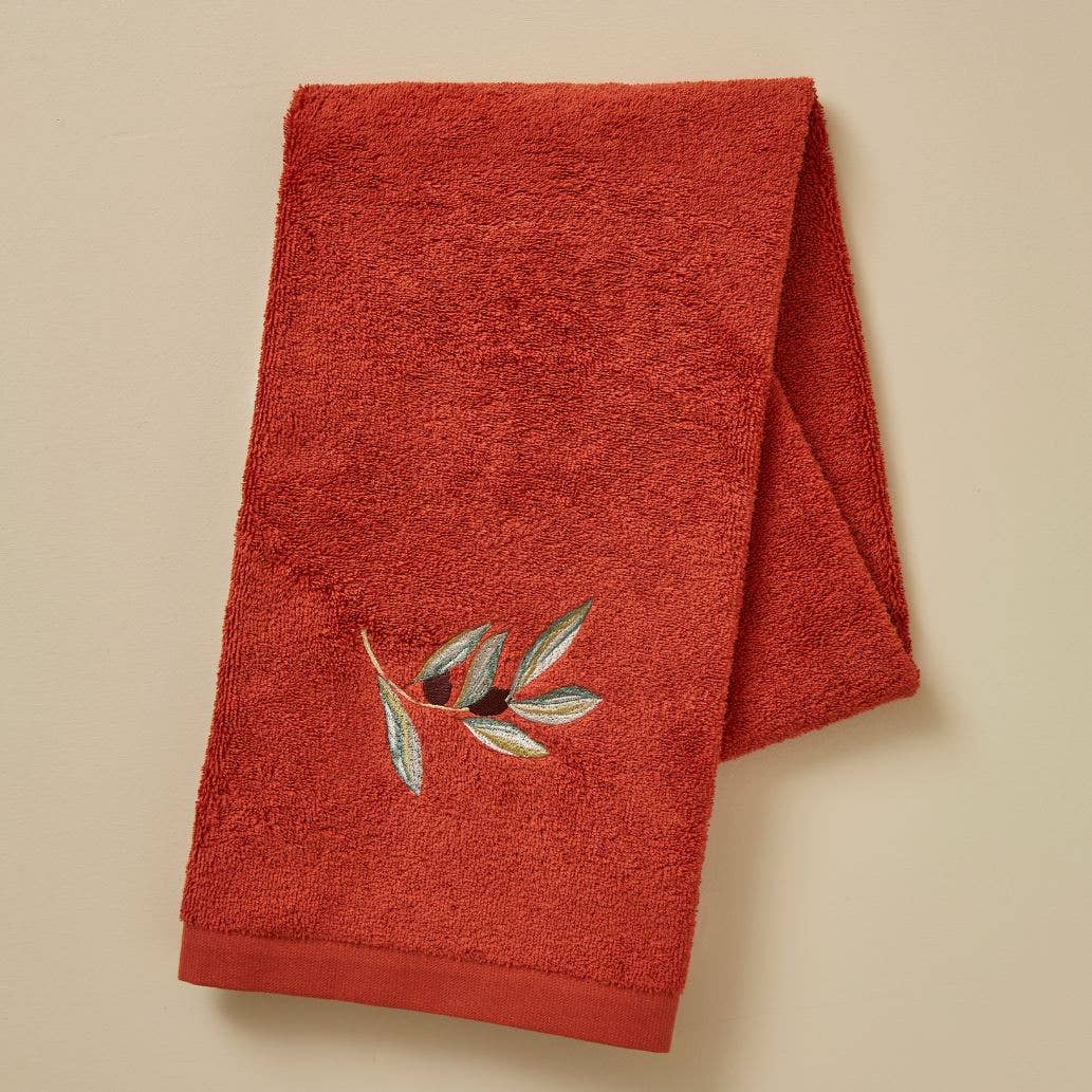 Embroidered Terry Towel – L’oliveraie Terracotta: 50x100 cm