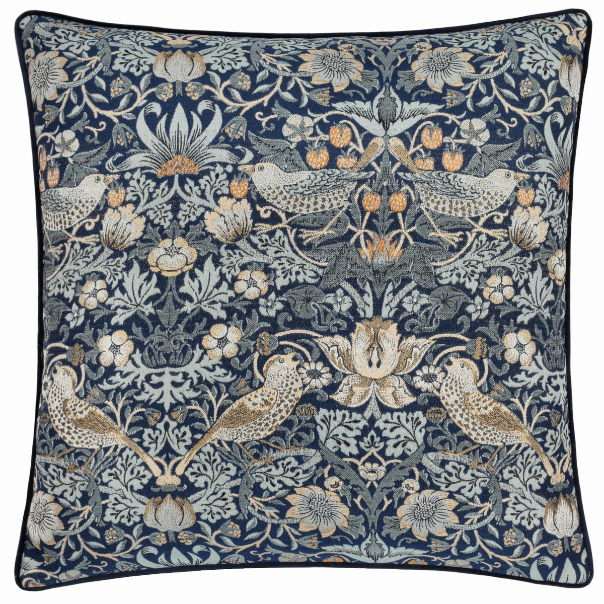 Strawberry Thief Piped Jacquard Cushion Indigo: Indigo / Cover Only / 55 x 55