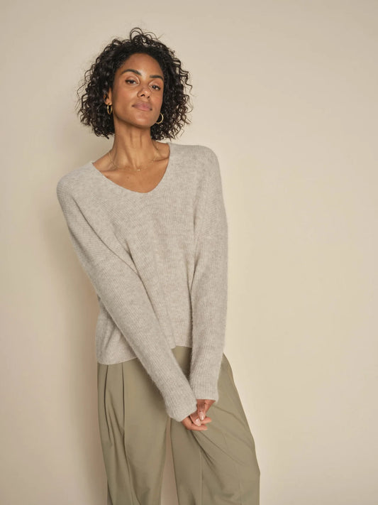 Mos Mosh Thora V-Neck Knit, feather grey