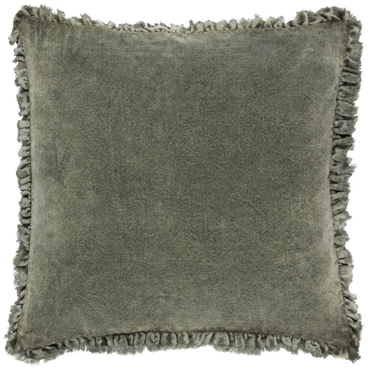 Bertie Washed Cotton Velvet Cushion Moss: Moss / Polyester Filled / 45 x 45cm