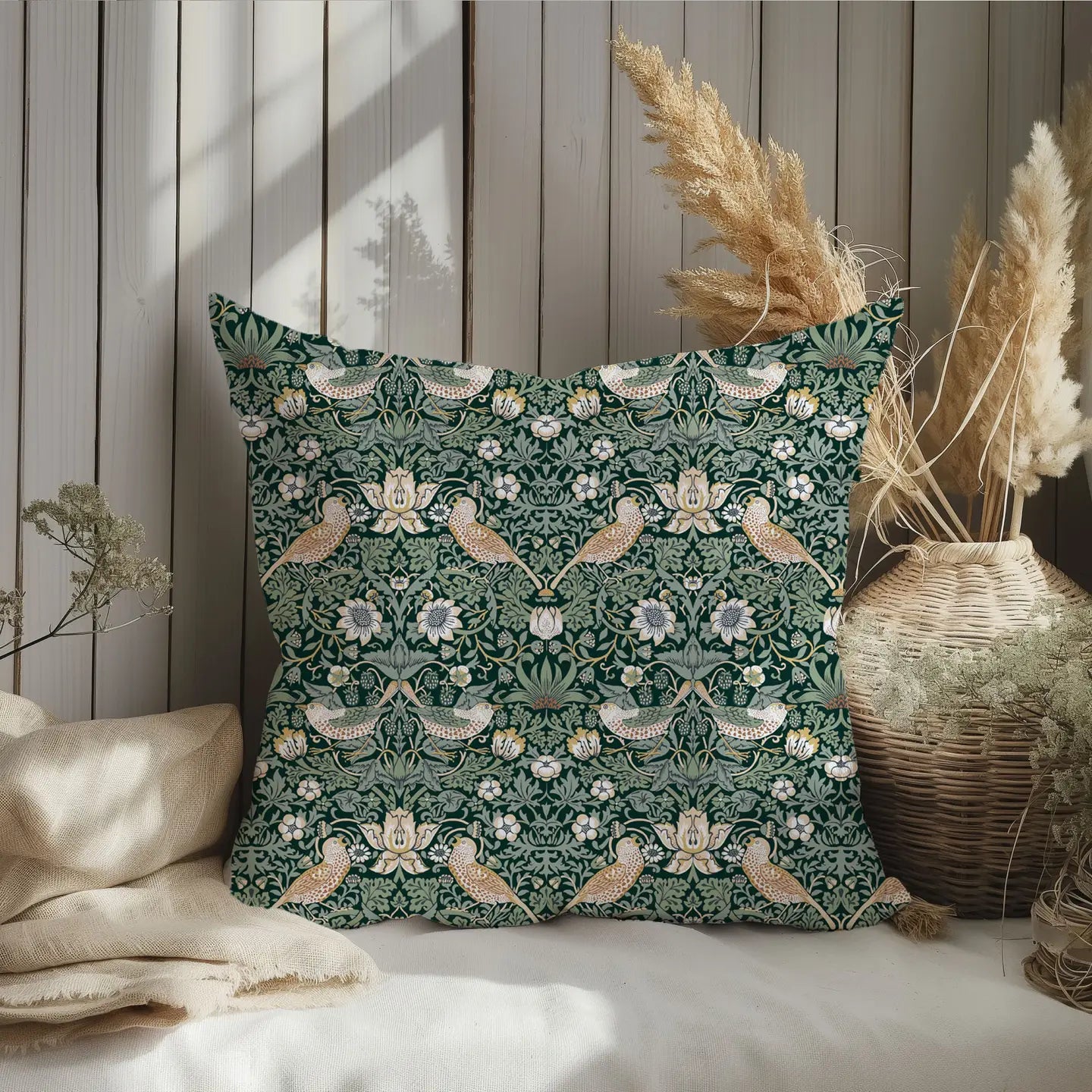 William Morris putetrekk i Strawberry Thief-trykk, 50x50