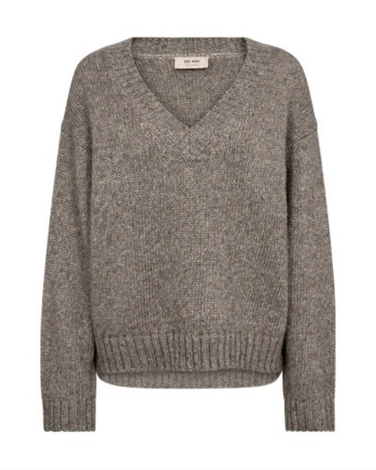 Mos Mosh Velma Glam V-Neck Knit, 871 Dark Grey Melange