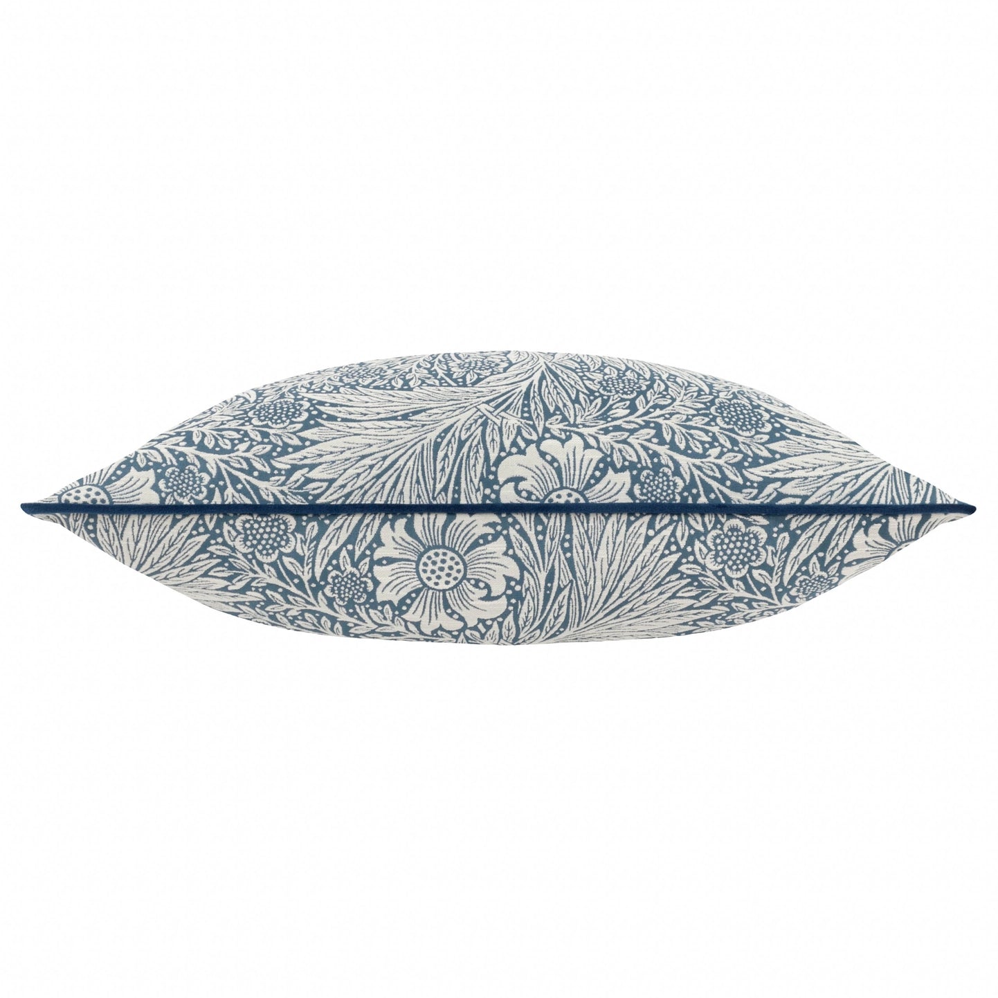 Marigold jacquard putetrekk med kantbånd i indigo, 50x50 cm.
