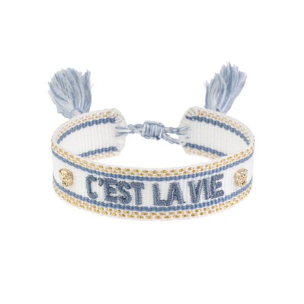 DARK Woven Friendship Bracelet "C`est La Vie", White W/Country Blue