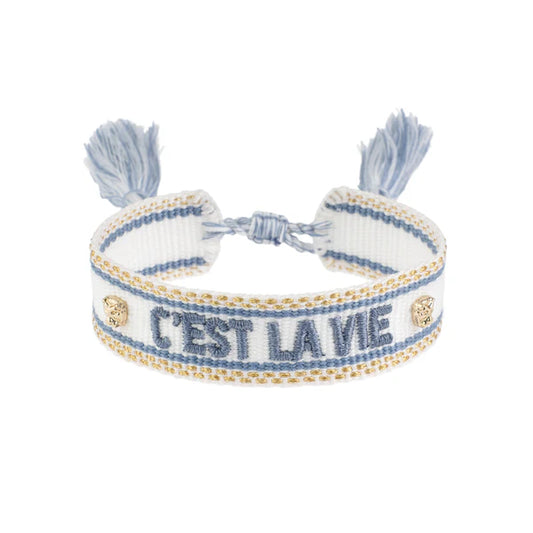 DARK Woven Friendship Bracelet "C`est La Vie", White W/Country Blue