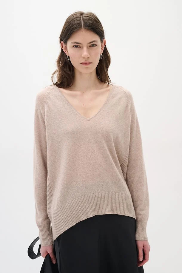 INWEAR Lukka kasjmir v-neck pullover, beige melange