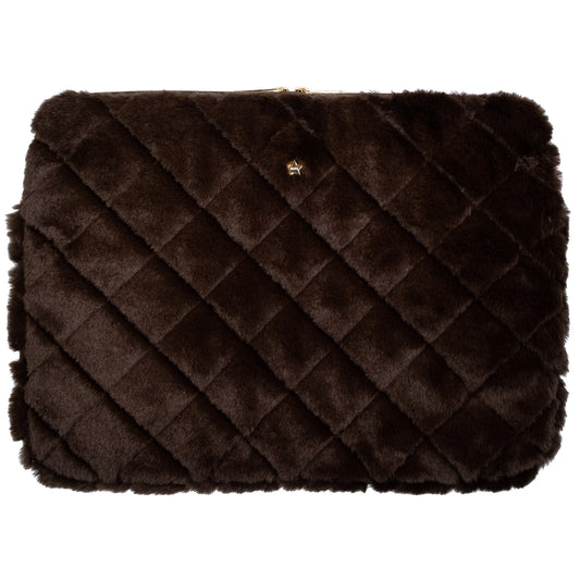 DARK Faux Fur Quilted Mac Cover, Chocolate brown