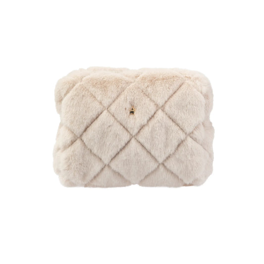 DARK Faux Fur Quiltes Make-up Pouch Small, Sand