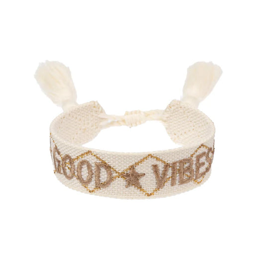 DARK Woven Friendship Bracelet "Good vibes", Vanilla/sand