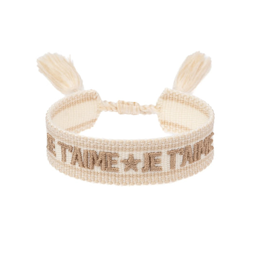 DARK Woven Friendship Bracelet "Je T'aime", Vanilla w/sand