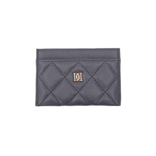 Leather Quilted Card Holder - Steel Blue