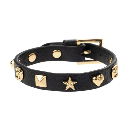 DARK Leather Sign Stud Bracelet, Black