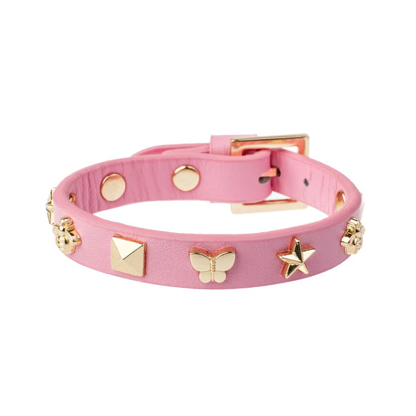 DARK Leather Sign Stud Bracelet, Bubblegum pink