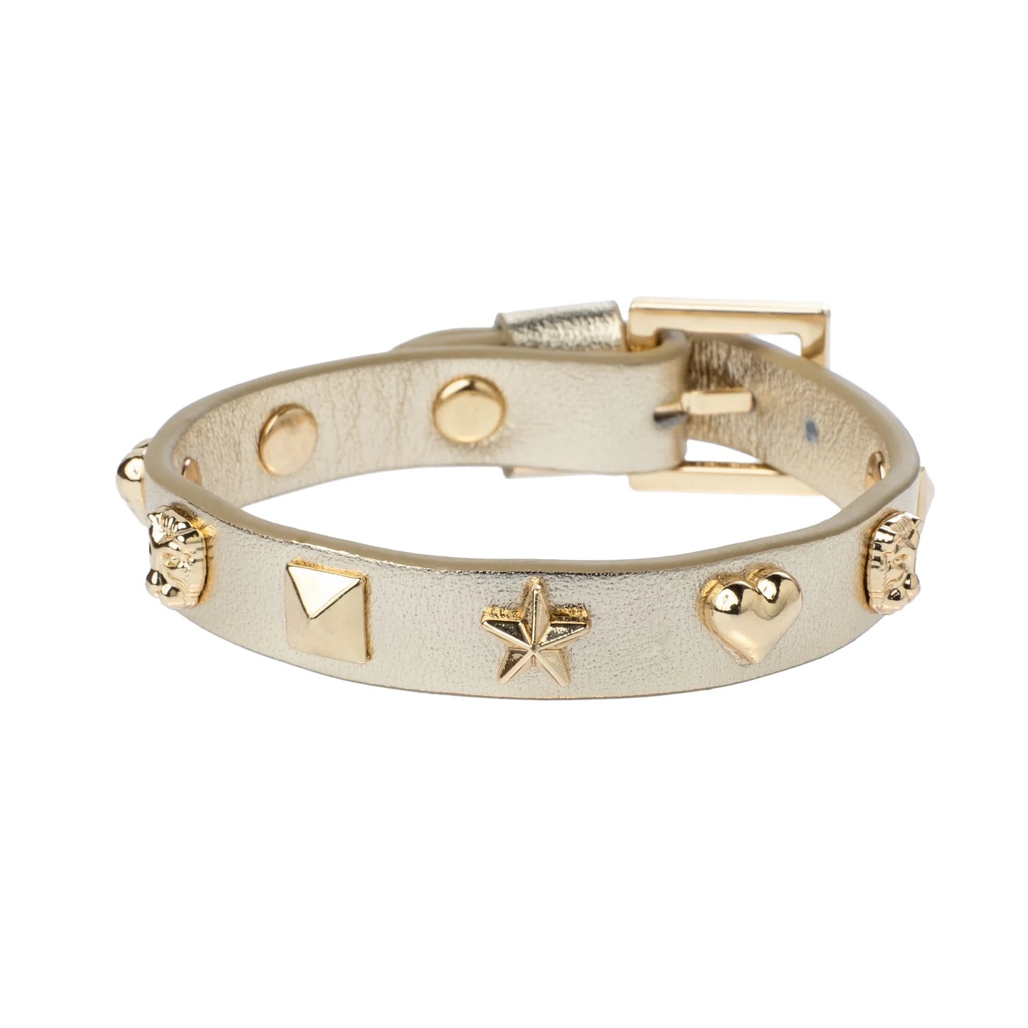 DARK Leather Sign Stud Bracelet, Gold metallic