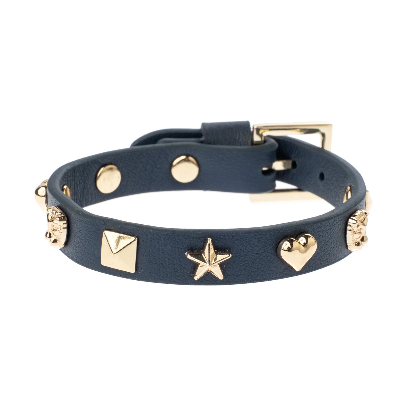 DARK Leather Sign Stud Bracelet, Navy blue