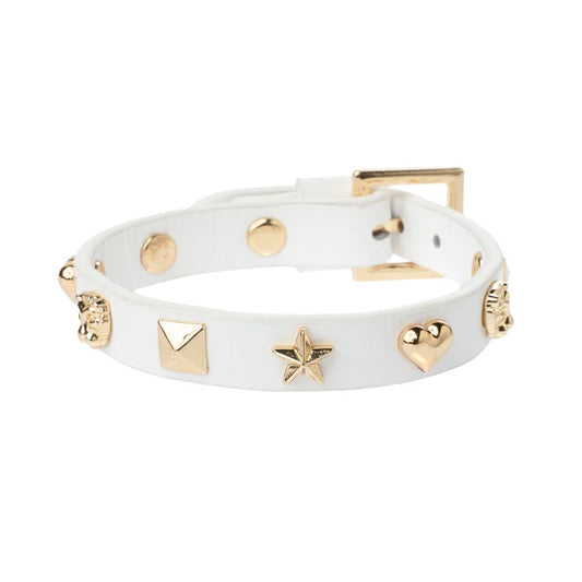 DARK Leather Sign Stud Bracelet, White