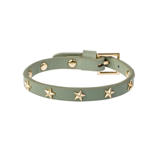DARK Leather Star Stud Bracelet Mini, Milieu green/gold