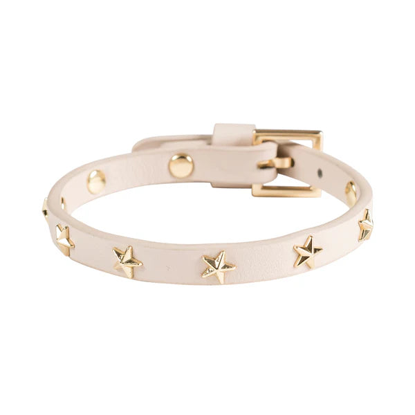 DARK Leather Star Stud Bracelet Mini, Sand/gold