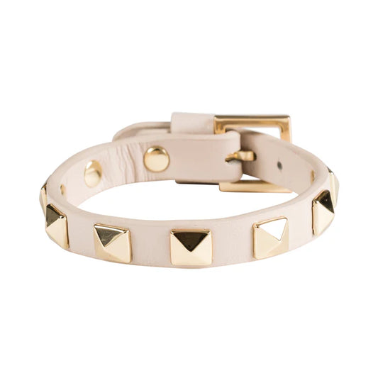 DARK Leather Stud Bracelet, Sand/gold
