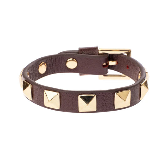 DARK Leather Stud Bracelet, Maroon/gold